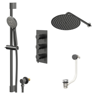 Colore Gunmetal Grey Round Concealed Triple Thermostatic Shower Valve | | Stainless Steel | 300Mm