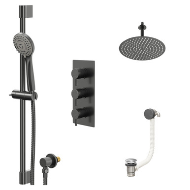 Colore Gunmetal Grey Round Concealed Triple Thermostatic Shower Valve | | Stainless Steel | 300Mm