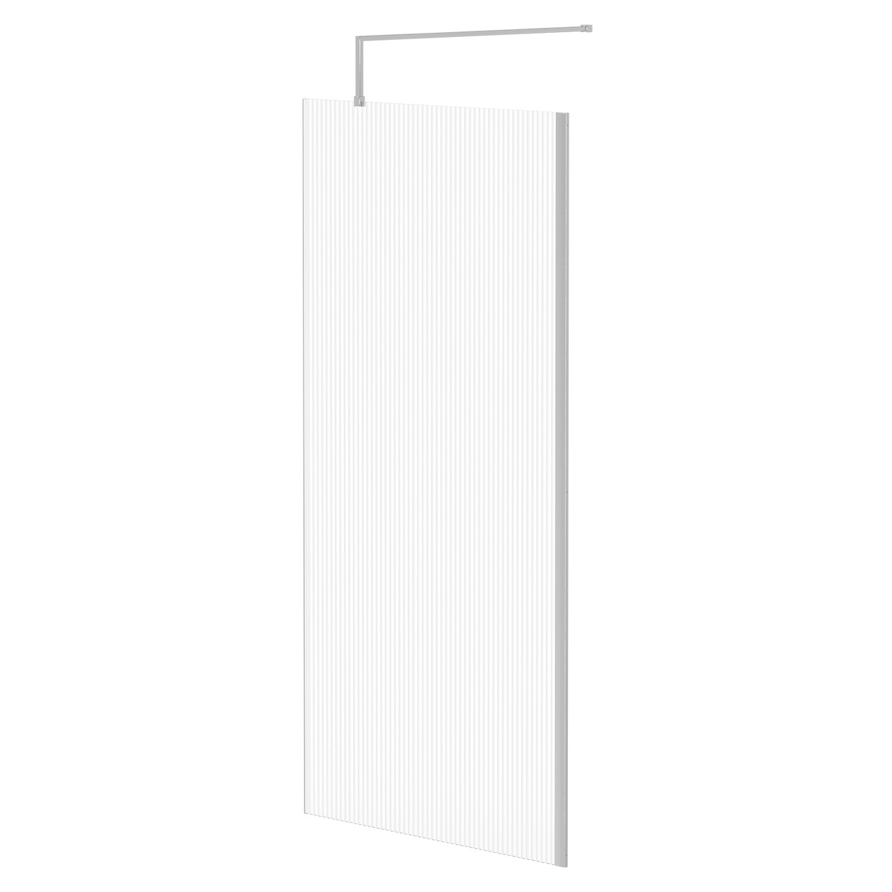 Pacco 8mm Fluted Glass Walk In Shower Screen including Wall Channel and Support Bar