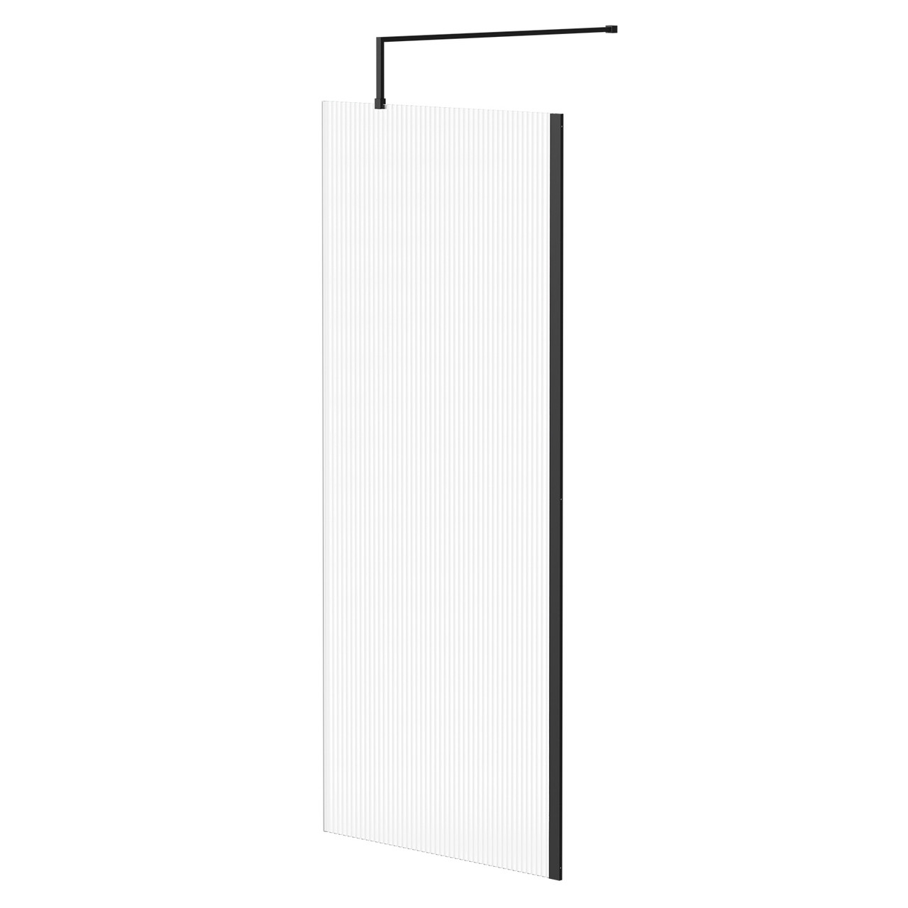 Colore 8mm Fluted Glass Walk In Shower Screen including Wall Channel and Support Bar