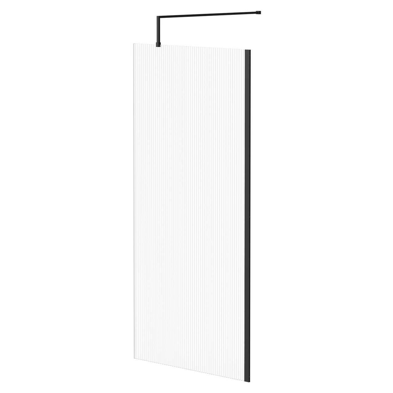 Colore 8mm Fluted Glass Walk In Shower Screen including Wall Channel and Support Bar