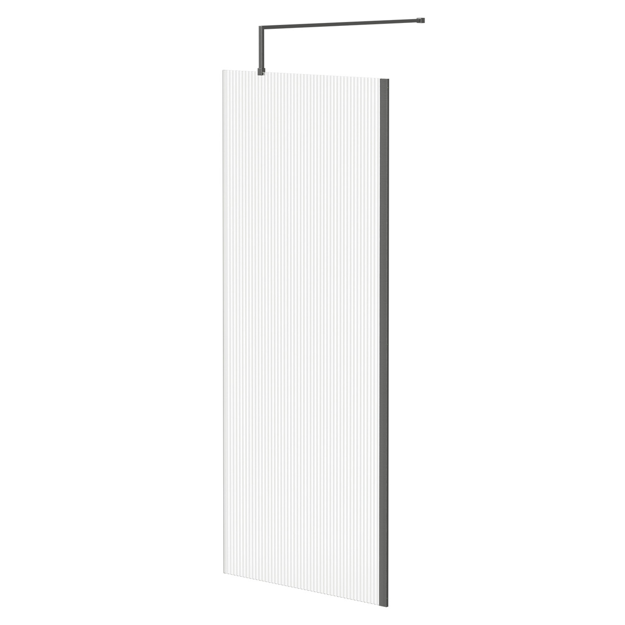 Colore 8mm Fluted Glass Walk In Shower Screen including Wall Channel and Support Bar