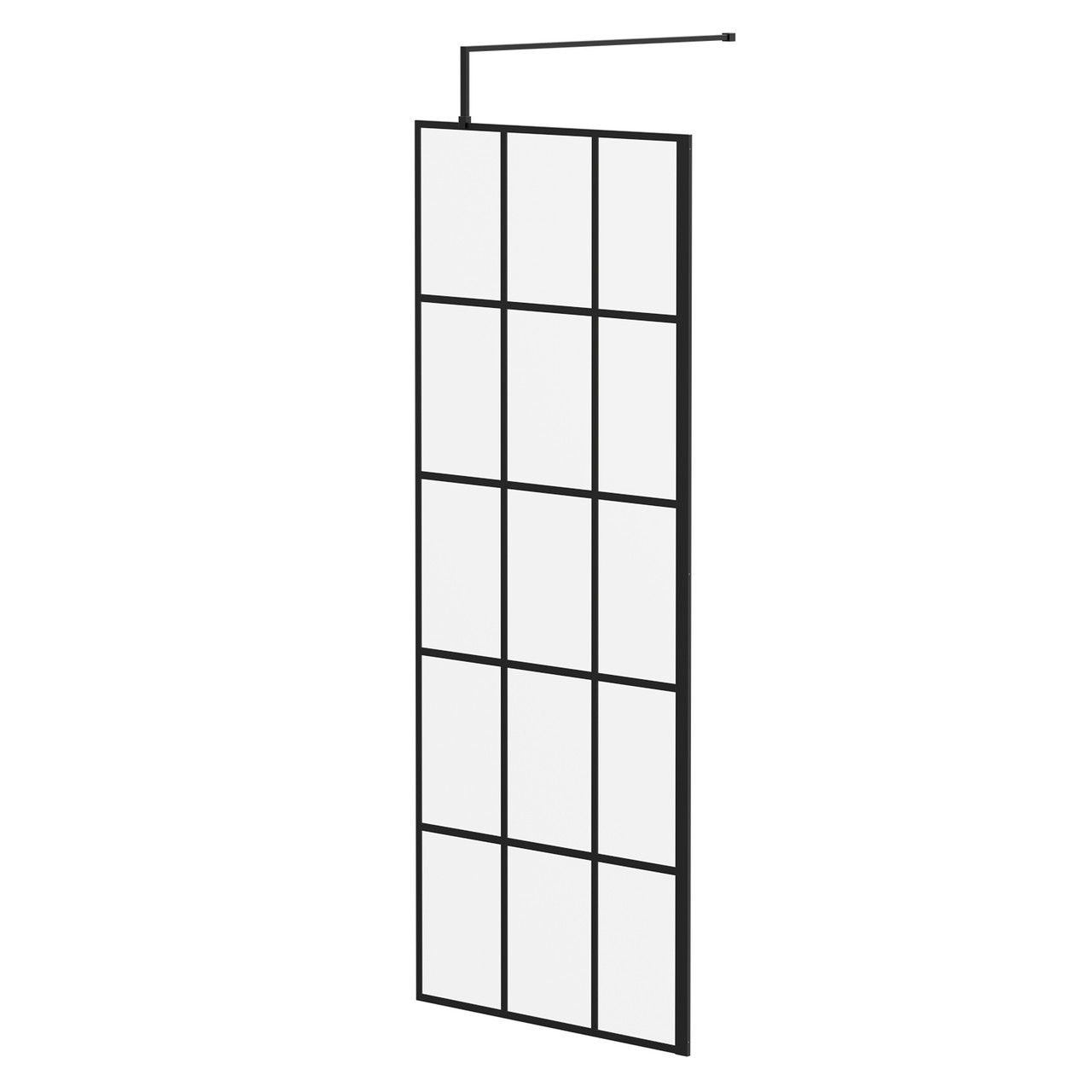 Colore 8mm Clear Glass Crittall Frame Walk In Shower Screen including Wall Channel and Support Bar