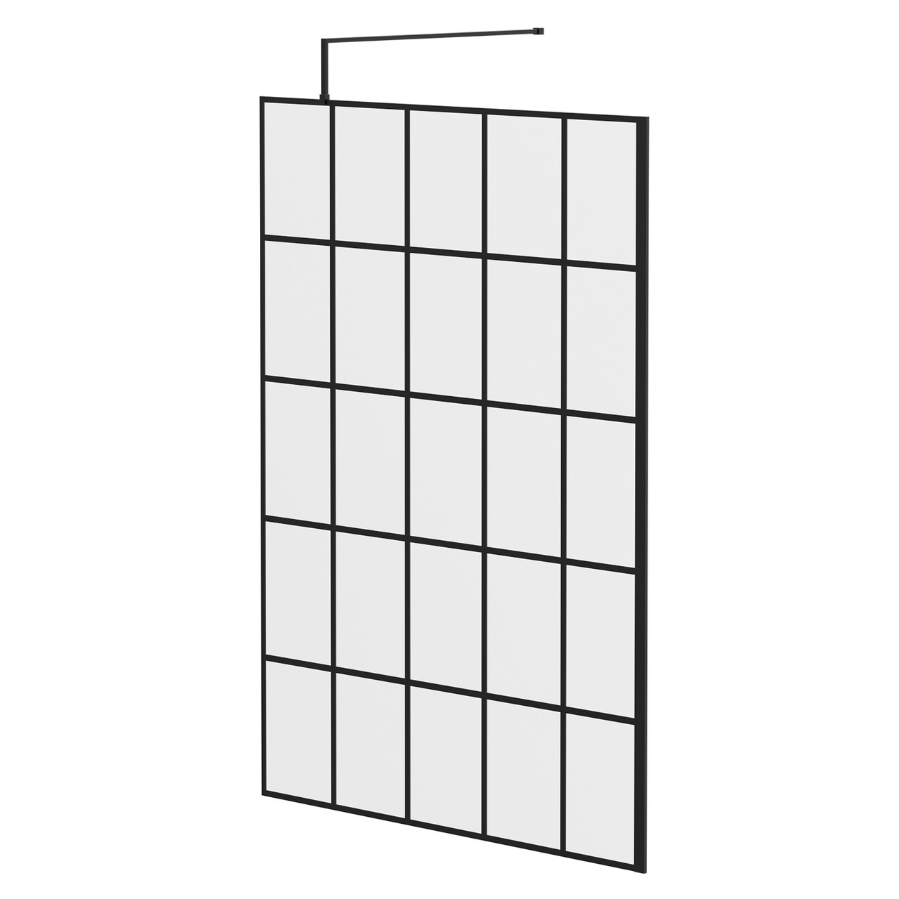 Colore 8mm Clear Glass Crittall Frame Walk In Shower Screen including Wall Channel and Support Bar