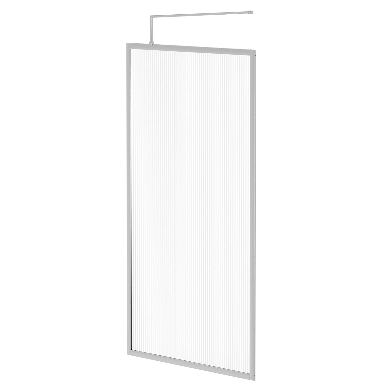 Pacco 8mm Fluted Glass Fully Framed Walk In Shower Screen including Wall Channel and Support Bar