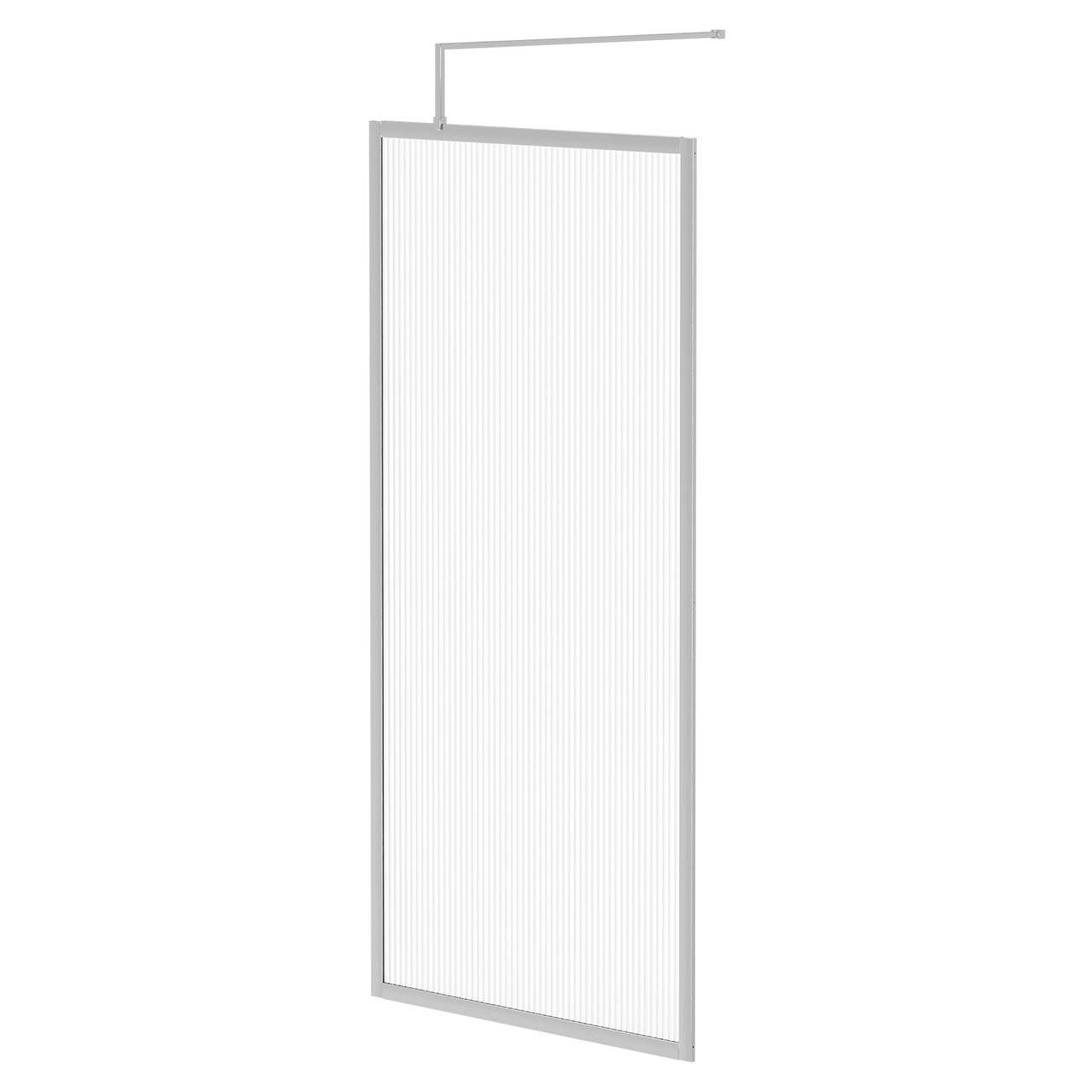 Pacco 8mm Fluted Glass Fully Framed Walk In Shower Screen including Wall Channel and Support Bar