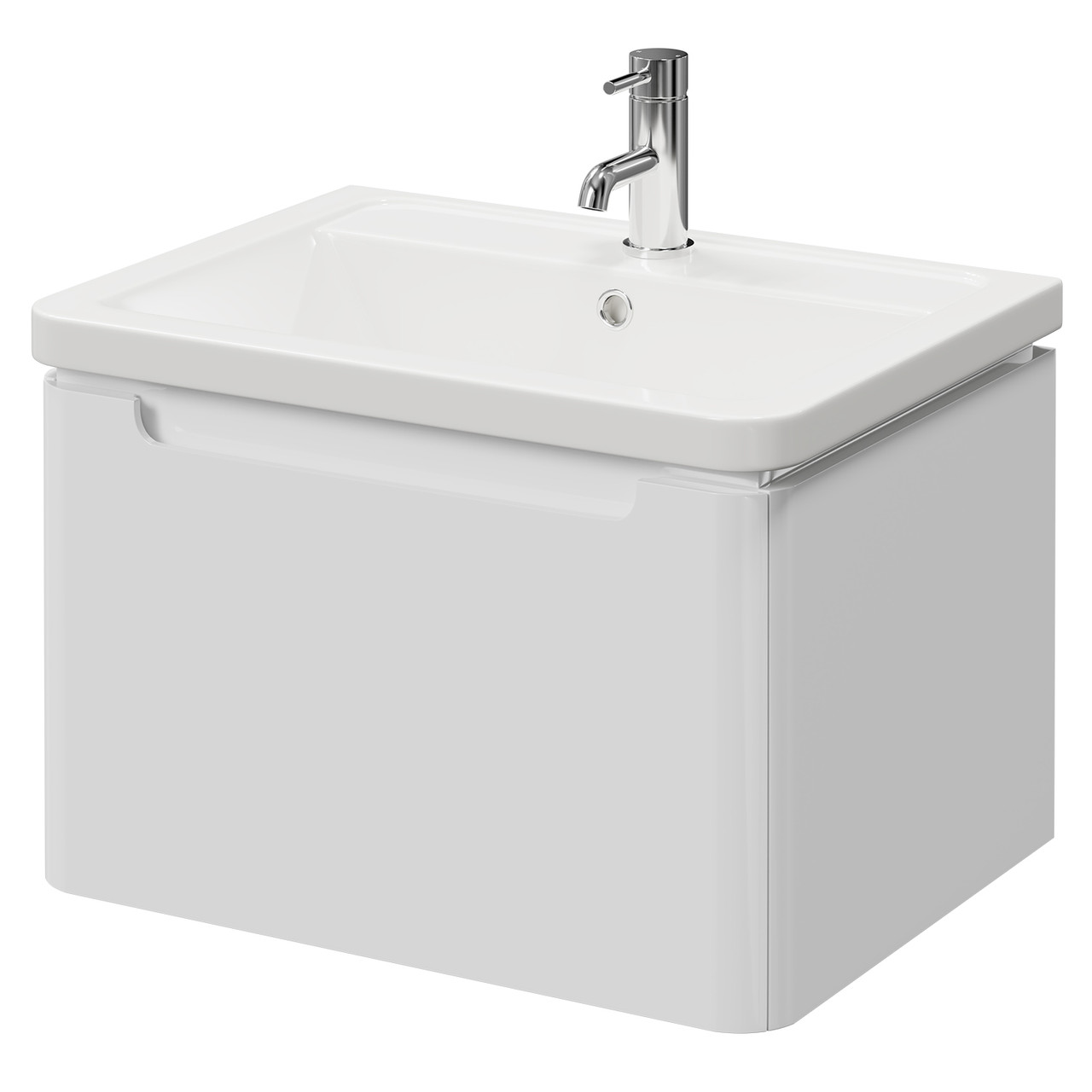 Wholesale Domestic Gloss White Carlo Wall Mounted Vanity Unit With 1 Tap Hole Ceramic Basin And Single Handleless Drawer | | Mdf | 600Mm