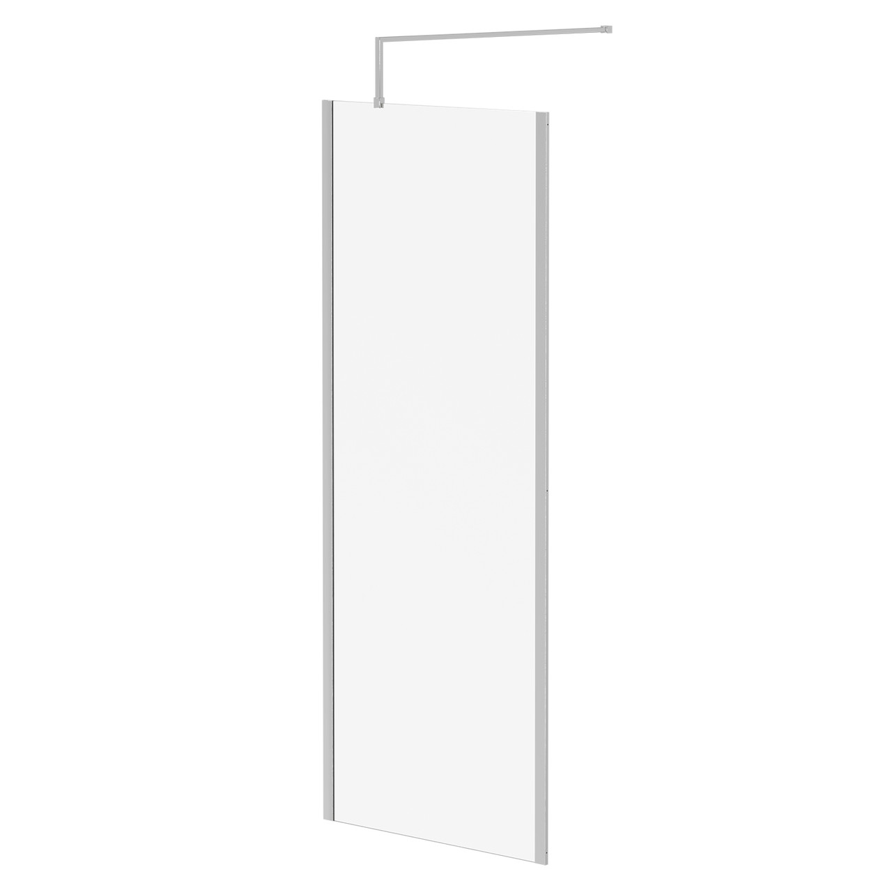Pacco 8mm Clear Glass Walk In Shower Screen including Wall Channel with End Profile and Support Bar