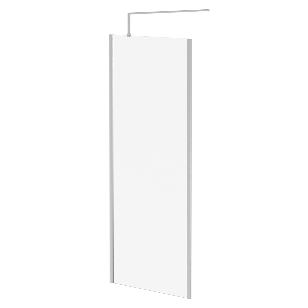 Pacco 8mm Clear Glass Walk In Shower Screen including Wall Channel with End Profile and Support Bar