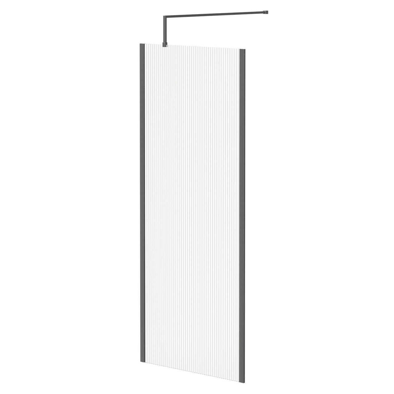 Colore 8mm Fluted Glass Walk In Shower Screen including Wall Channel with End Profile and Support Bar