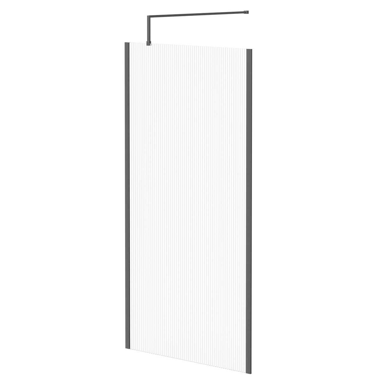 Colore 8mm Fluted Glass Walk In Shower Screen including Wall Channel with End Profile and Support Bar