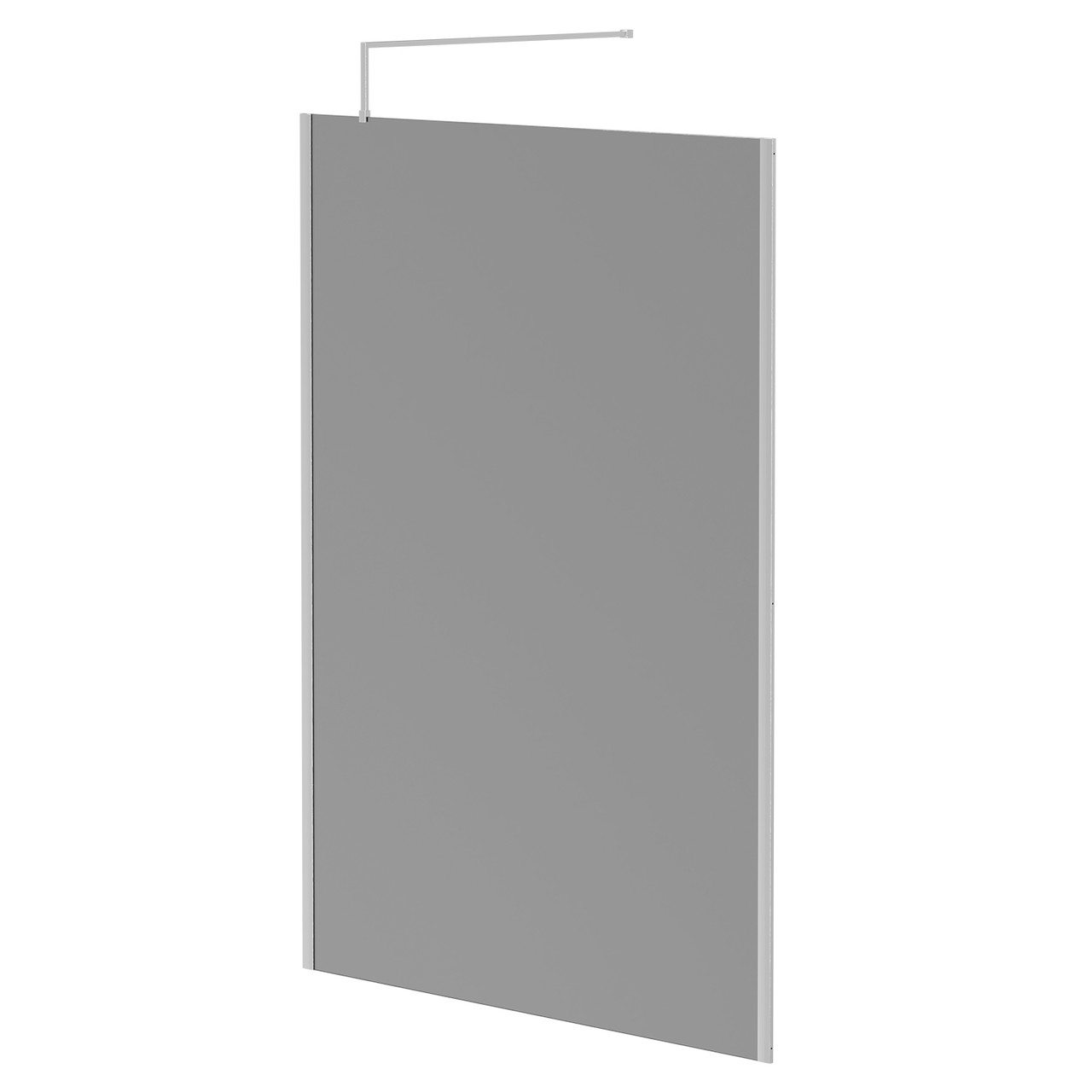 Pacco 8mm Smoked Glass Walk In Shower Screen including Wall Channel with End Profile and Support Bar