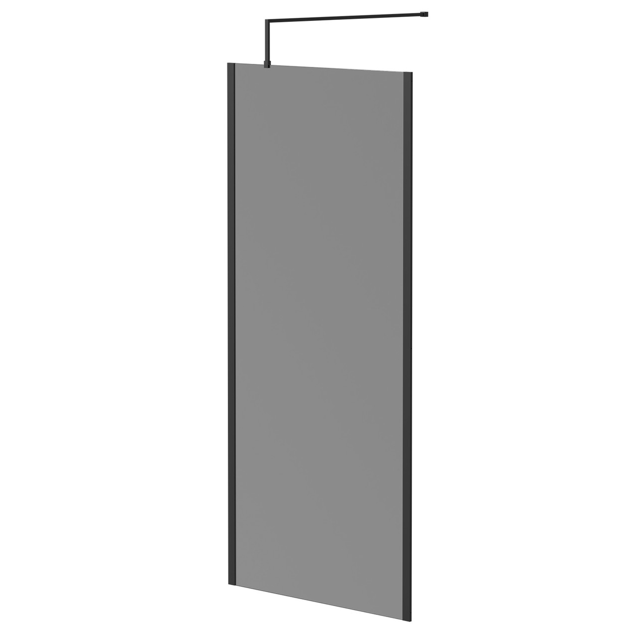 Colore 8mm Smoked Glass Walk In Shower Screen including Wall Channel with End Profile and Support Bar