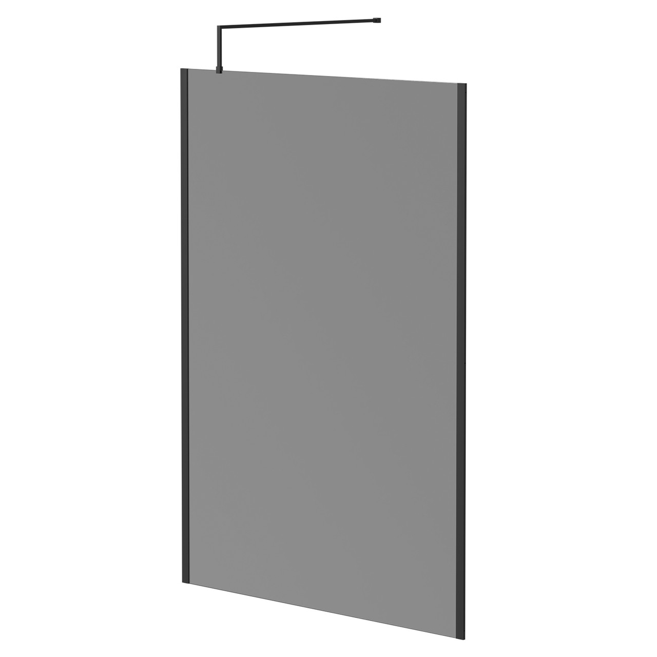 Colore 8mm Smoked Glass Walk In Shower Screen including Wall Channel with End Profile and Support Bar