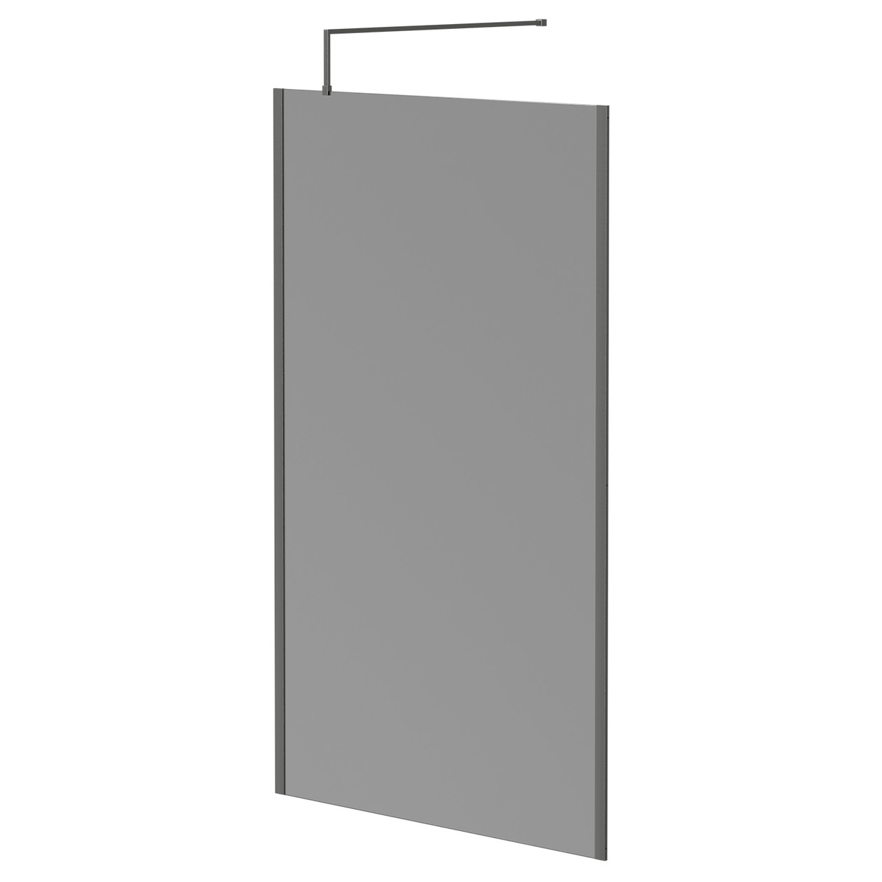 Colore 8mm Smoked Glass Walk In Shower Screen including Wall Channel with End Profile and Support Bar