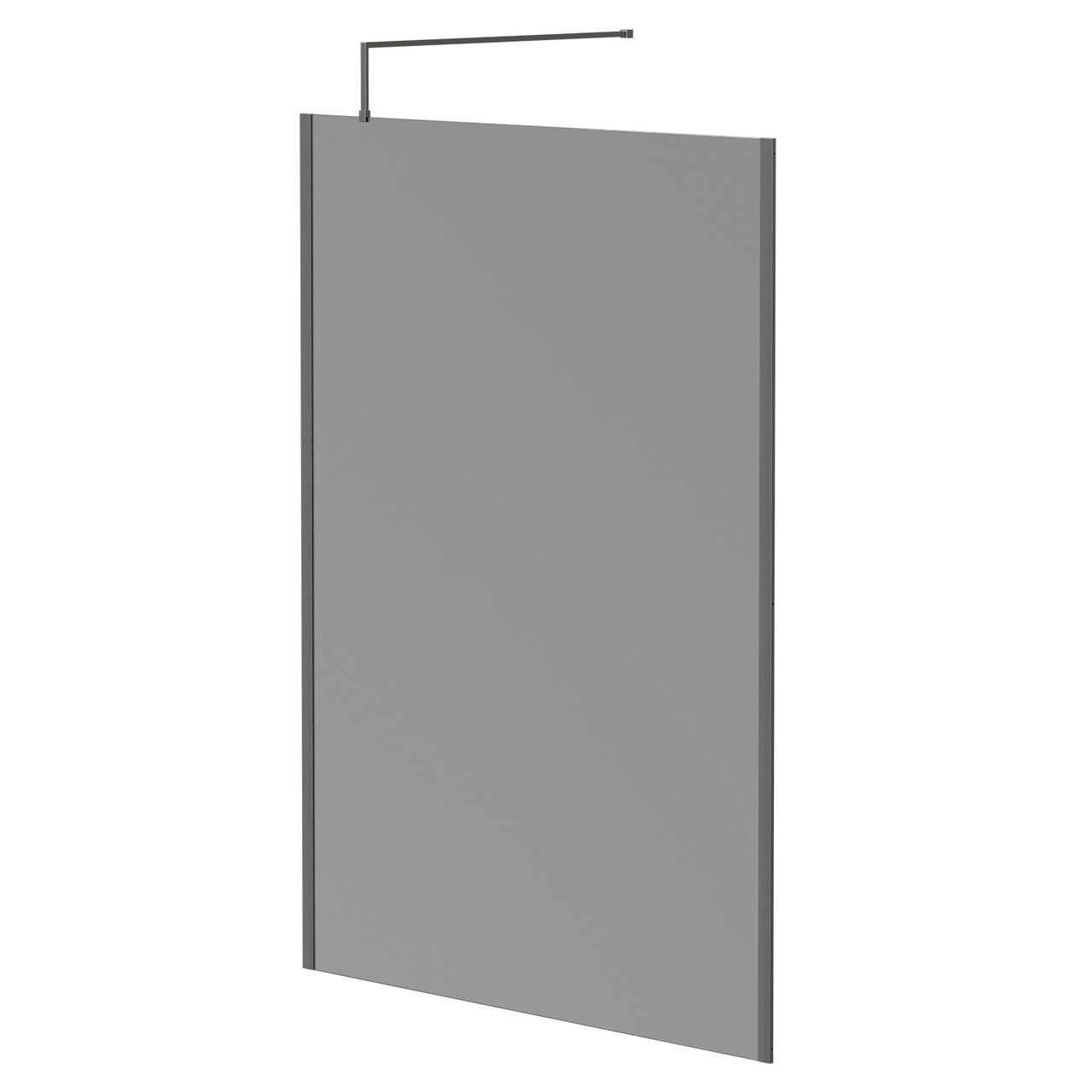 Colore 8mm Smoked Glass Walk In Shower Screen including Wall Channel with End Profile and Support Bar