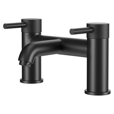 Colore Matt Black Round Bath Filler With Fully Knurled Tap Heads | | Brass | 230Mm X 162Mm X 148Mm