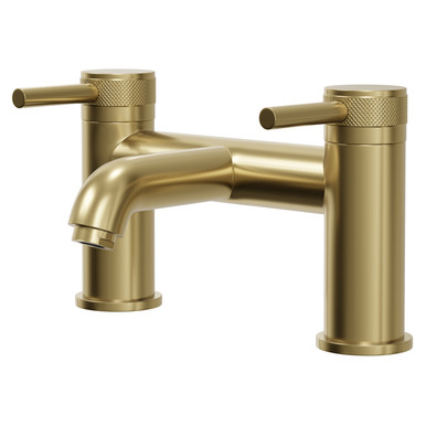 Colore Brushed Brass Round Bath Filler With Half Knurled Tap Heads | | 230Mm X 162Mm X 148Mm