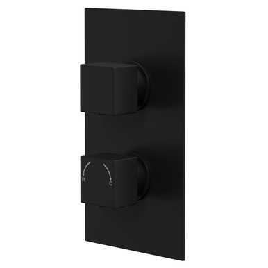 Colore Matt Black Square Concealed Twin Thermostatic Shower Valve With Diverter | | Brass | 120Mm X 215Mm X 47Mm