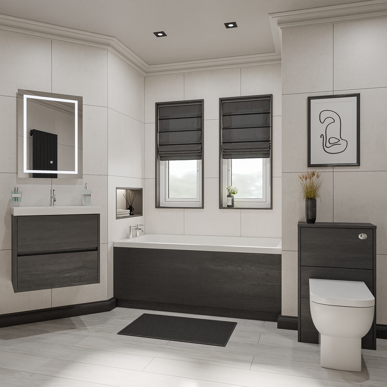 Barton Slim Edge Straight Single Ended Bathroom Suite including Furniture Set with Slim Edge Basin