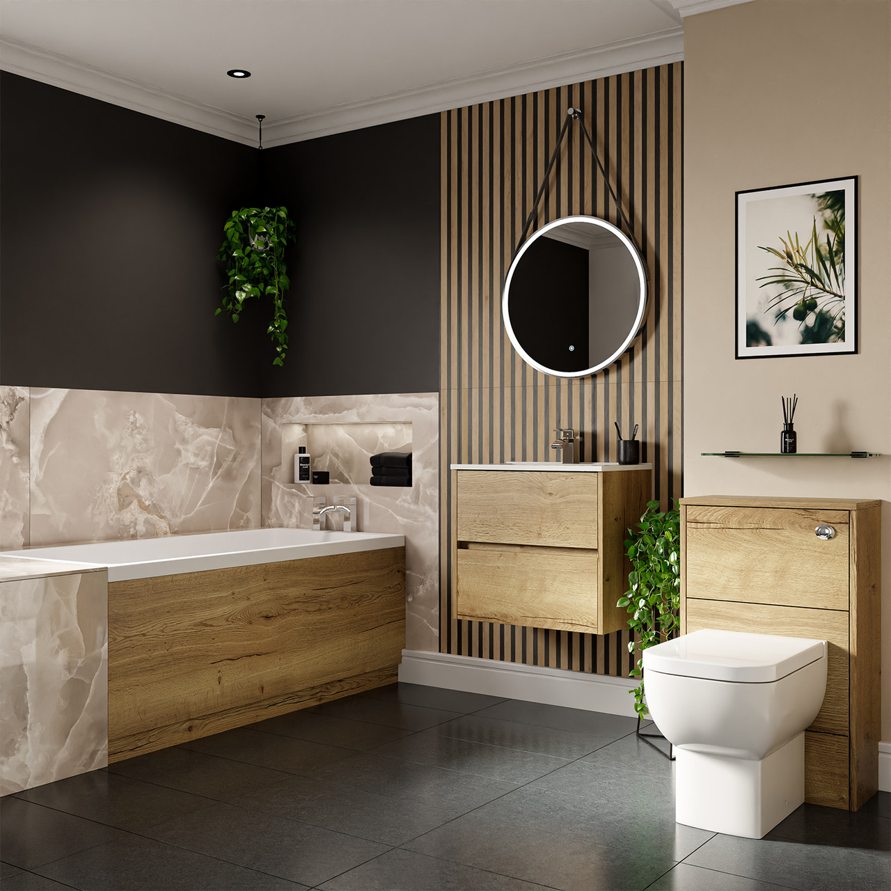 Ashby Slim Edge Straight Single Ended Bathroom Suite including Furniture Set with Minimalist Basin