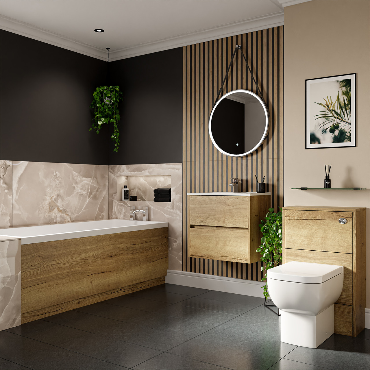 Ashby Slim Edge Straight Single Ended Bathroom Suite including Furniture Set with Minimalist Basin