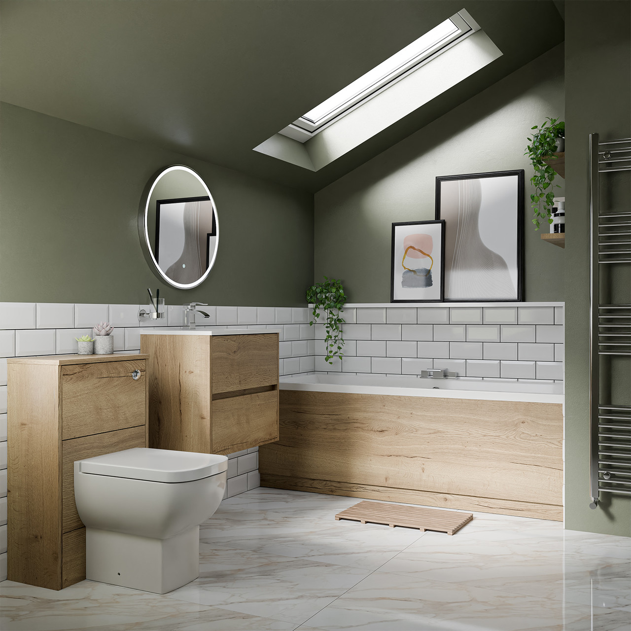Ashby Slim Edge Straight Double Ended Bathroom Suite including Furniture Set with Minimalist Basin