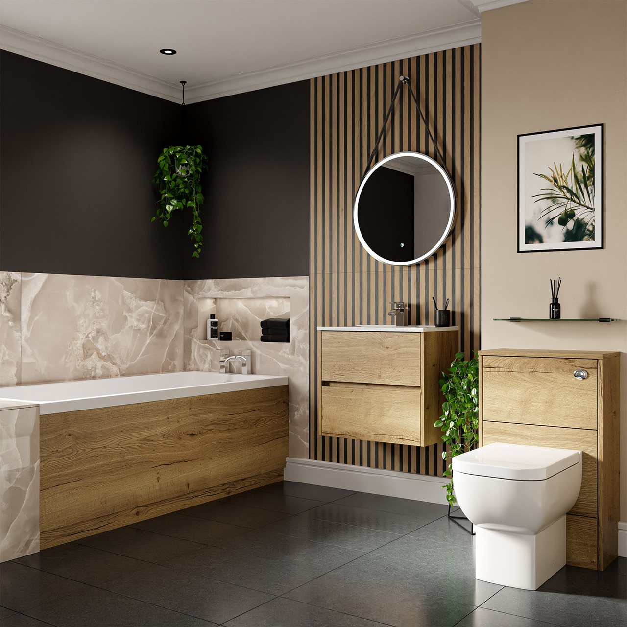 Ashby Slim Edge Straight Single Ended Bathroom Suite including Furniture Set with Minimalist Basin