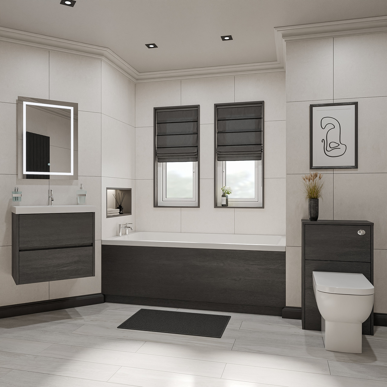 Barton Slim Edge Straight Single Ended Bathroom Suite including Furniture Set with Slim Edge Basin
