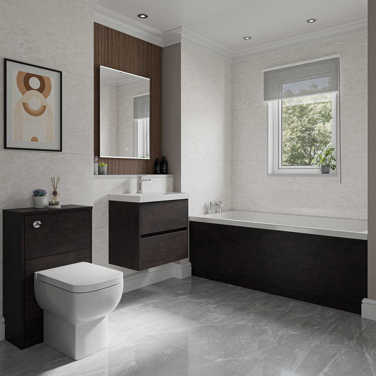 Barton Slim Edge Straight Single Ended Bathroom Suite including Furniture Set with Slim Edge Basin