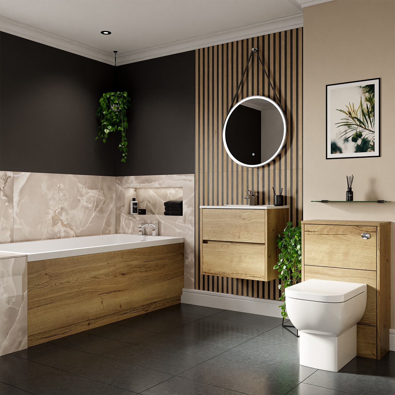 Ashby Slim Edge Straight Single Ended Bathroom Suite including Furniture Set with Minimalist Basin