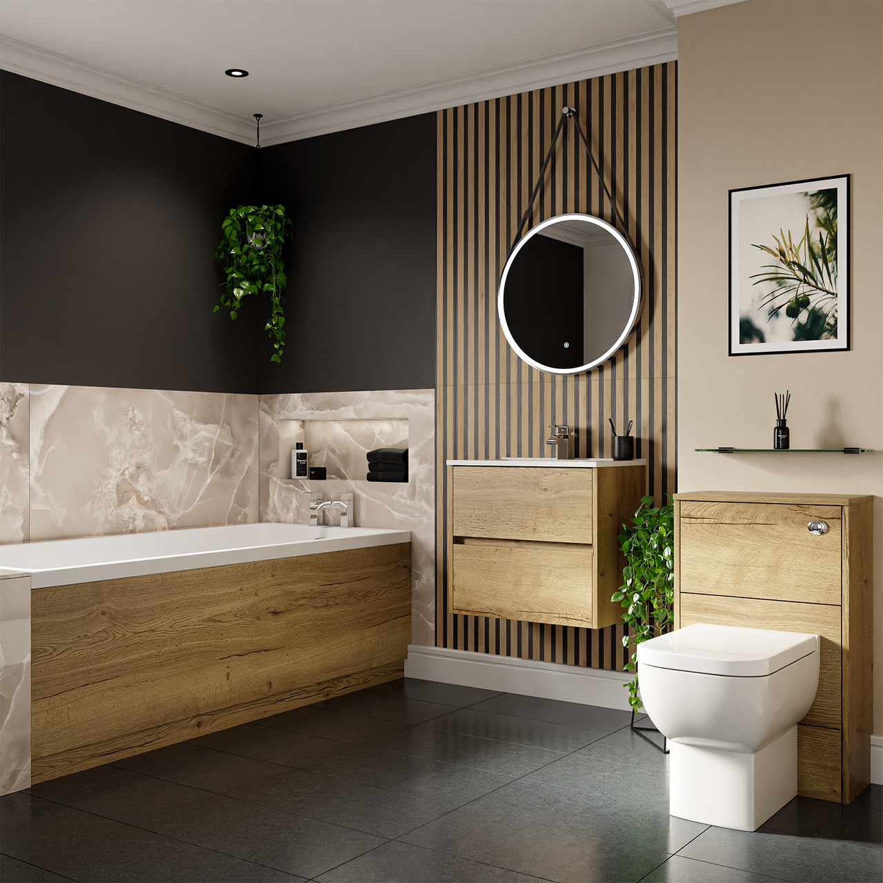 Ashby Slim Edge Straight Single Ended Bathroom Suite including Furniture Set with Minimalist Basin
