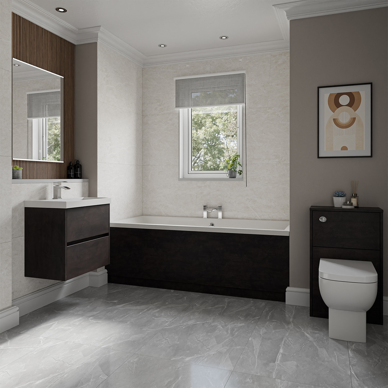 Barton Slim Edge Straight Double Ended Bathroom Suite including Furniture Set with Slim Edge Basin