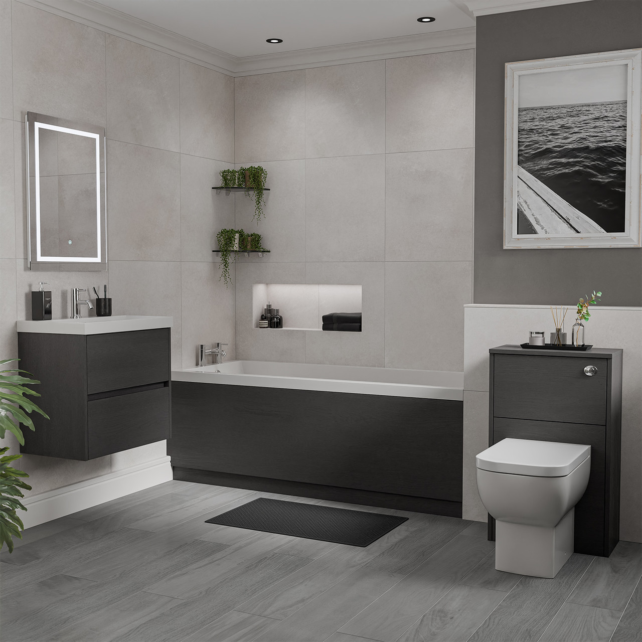 Kendel Straight Single Ended Bathroom Suite including Furniture Set with Slim Edge Basin