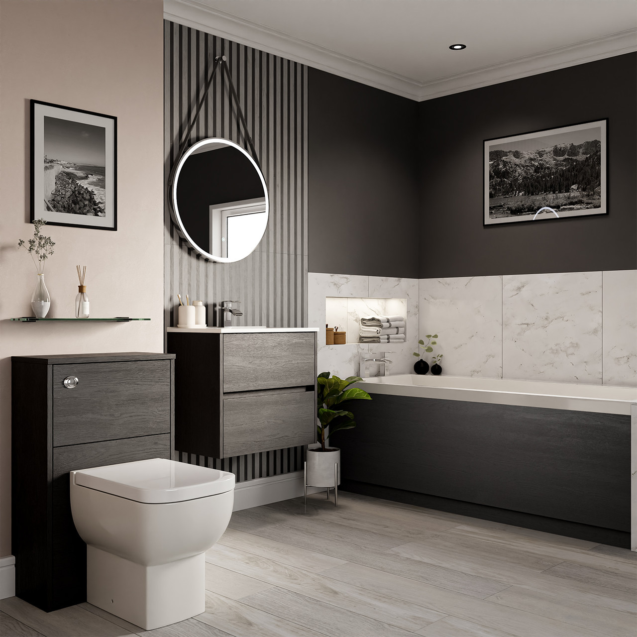 Dean Straight Single Ended Bathroom Suite including Furniture Set with Minimalist Basin