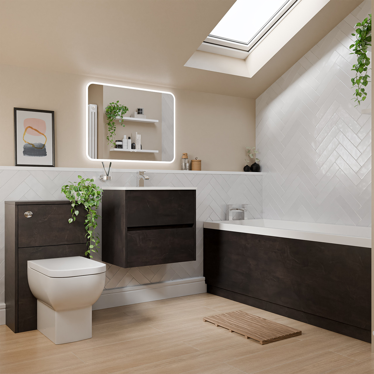 Dean Straight Single Ended Bathroom Suite including Furniture Set with Minimalist Basin