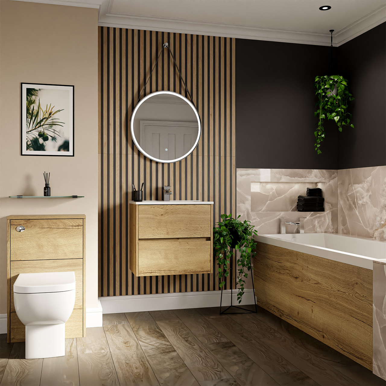 Dean Straight Single Ended Bathroom Suite including Furniture Set with Minimalist Basin