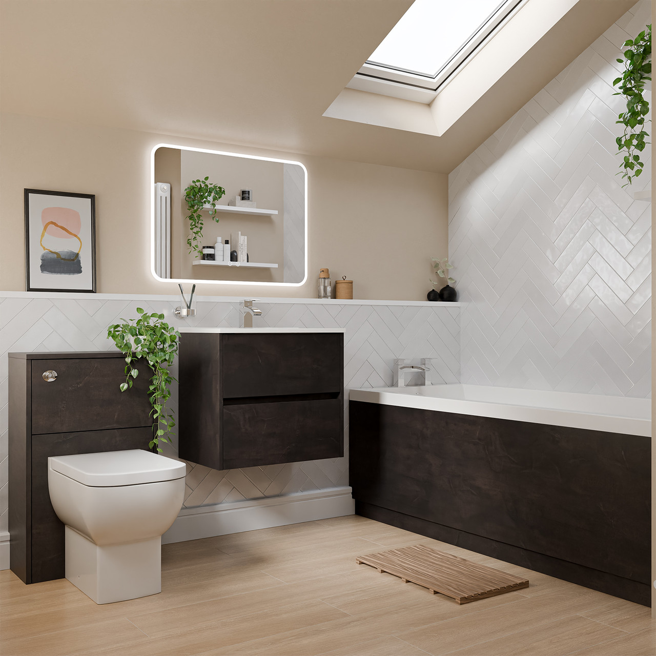 Dean Straight Single Ended Bathroom Suite including Furniture Set with Minimalist Basin