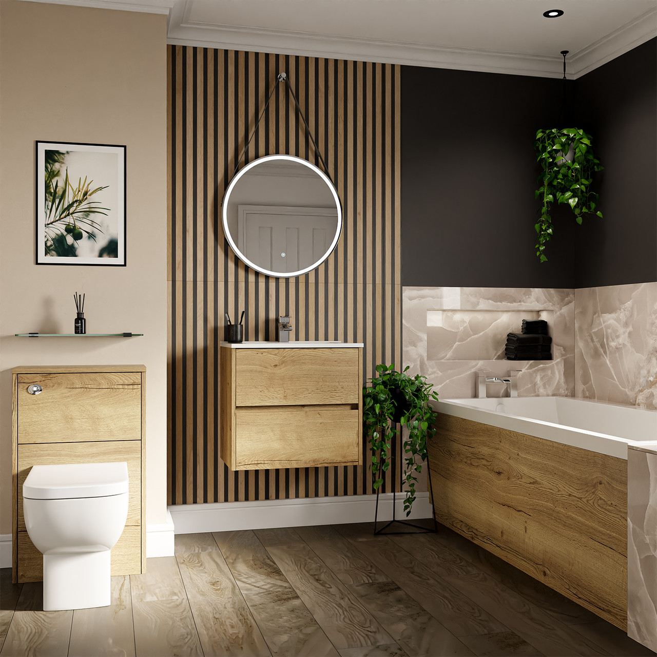 Dean Straight Single Ended Bathroom Suite including Furniture Set with Minimalist Basin