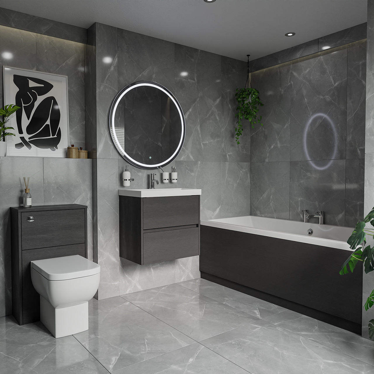Kendel Straight Double Ended Bathroom Suite including Furniture Set with Slim Edge Basin