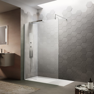 Hudson Reed Chrome Wetroom Shower Screen With Support Bar | | Glass/Aluminium | 700Mm X 1950Mm