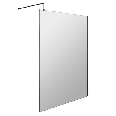 Hudson Reed Matt Black Wetroom Shower Screen With Support Bar | | Glass/Aluminium | 1400Mm X 1950Mm