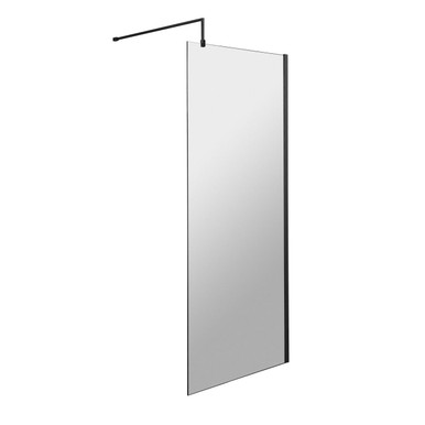 Hudson Reed Matt Black Wetroom Shower Screen With Support Bar | | Glass/Aluminium | 800Mm X 1950Mm