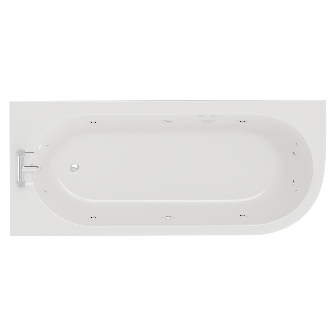Arc 12 Jet Chrome Flat Jet Left Hand Curved Whirlpool Shower Bath with Acrylic Front Bath Panel