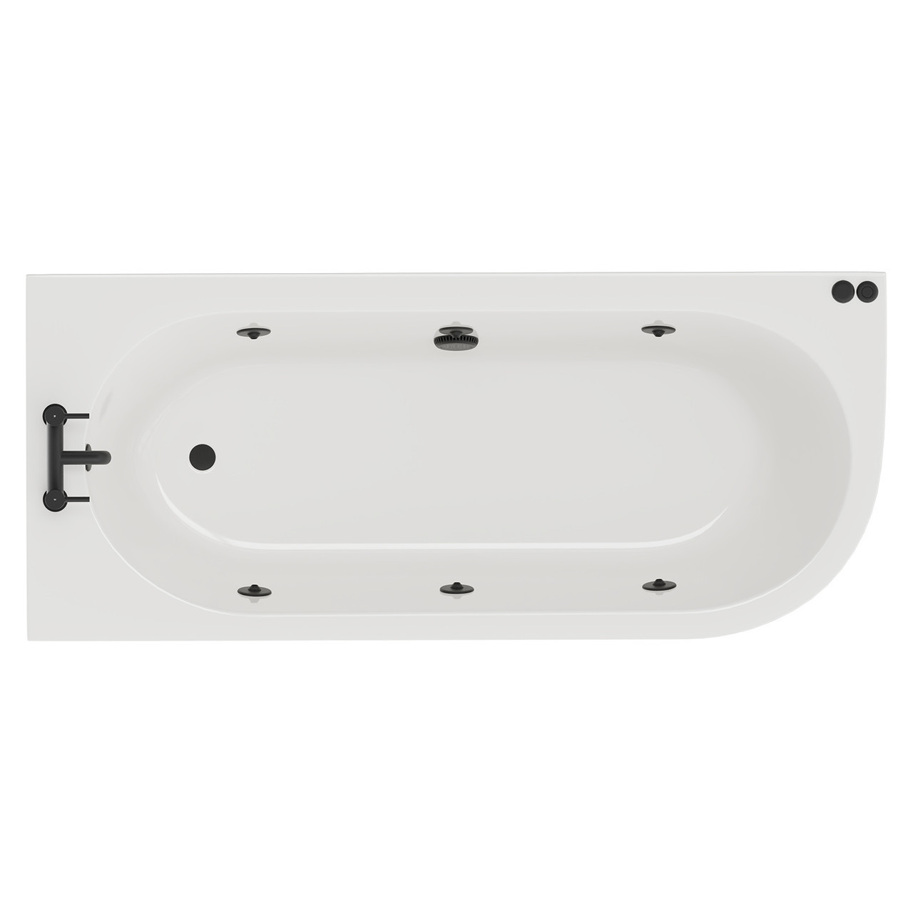 Arc 6 Jet Matt Black V-Tec Left Hand Curved Whirlpool Shower Bath with Acrylic Front Bath Panel
