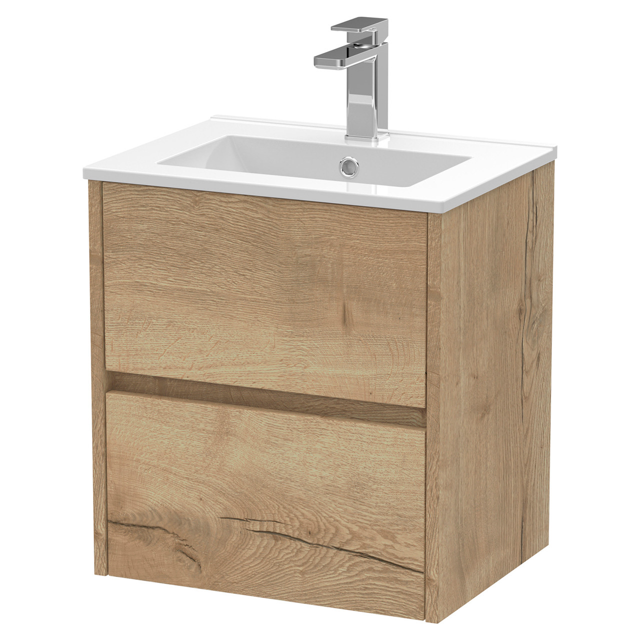 Nuie Autumn Oak Havana Woodgrain Wall Hung 2 Drawer Vanity Unit And Minimalist Ceramic Basin | | Mdf | 500Mm