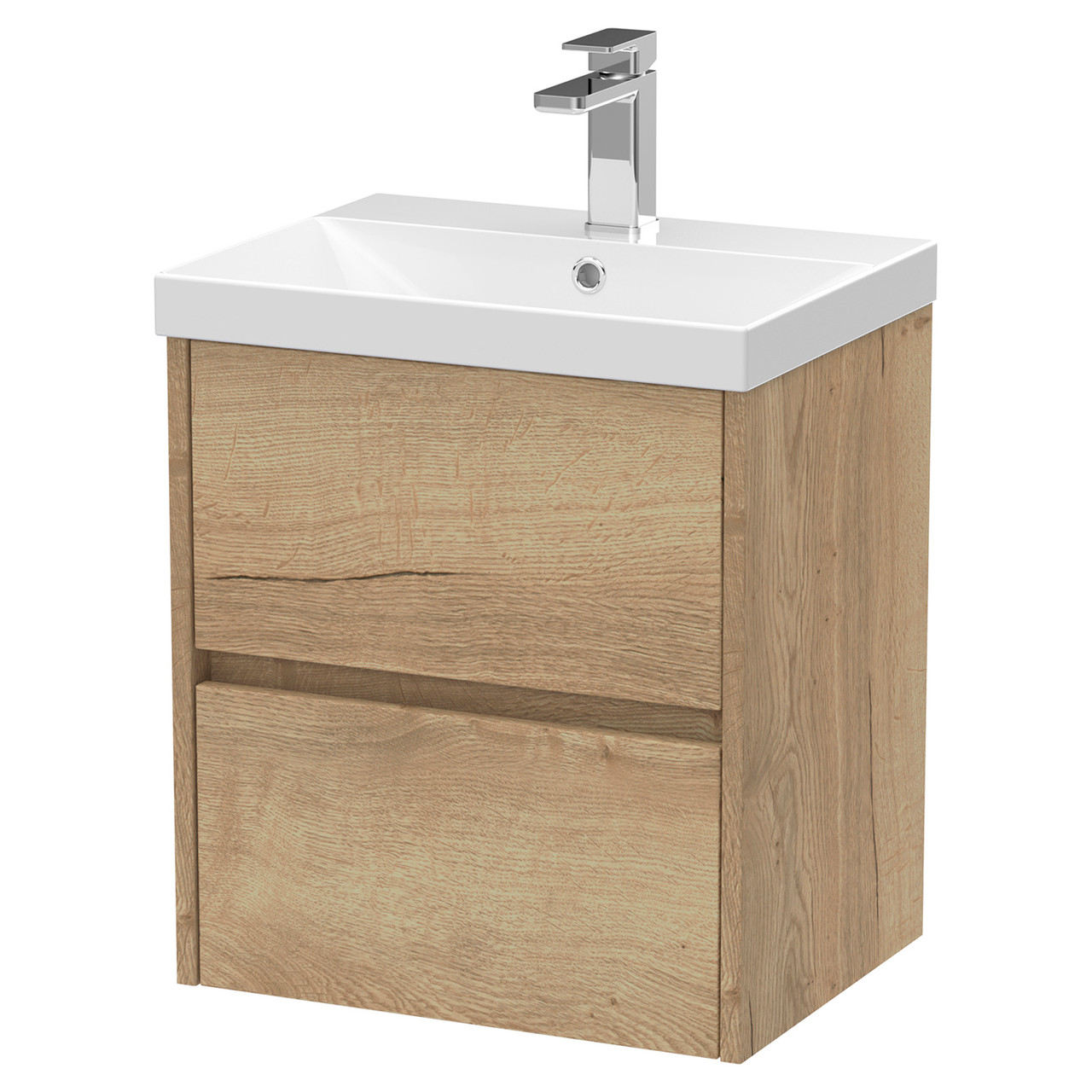 Nuie Autumn Oak Havana Woodgrain Wall Hung 2 Drawer Vanity Unit And Thin Edge Ceramic Basin | | Mdf | 500Mm
