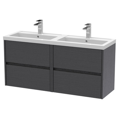 Nuie Graphite Grey Havana Woodgrain Wall Hung Drawer Vanity Unit With Double Poylymarble Basins | | Mdf | 1200Mm Size 4