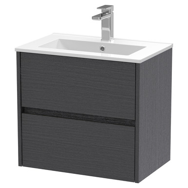 Nuie Graphite Grey Havana Woodgrain Wall Hung Drawer Vanity Unit And Minimalist Ceramic Basin | | Mdf | 600Mm Size 2