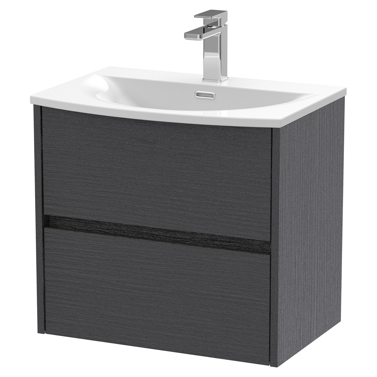 Nuie Havana Woodgrain Wall Hung 2 Drawer Vanity Unit and Curved Ceramic Basin